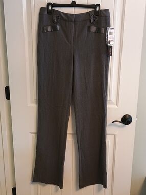 NWT Woman's Size 6 INC International Concepts Gray Dress Pants with Satin Trim